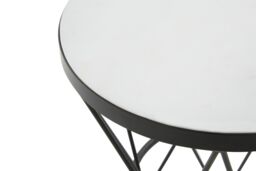 Orsina Round White Marble Top Side Table, Minimalist Black Metal Base, Contemporary Monochrome Side Table - thumbnail 3