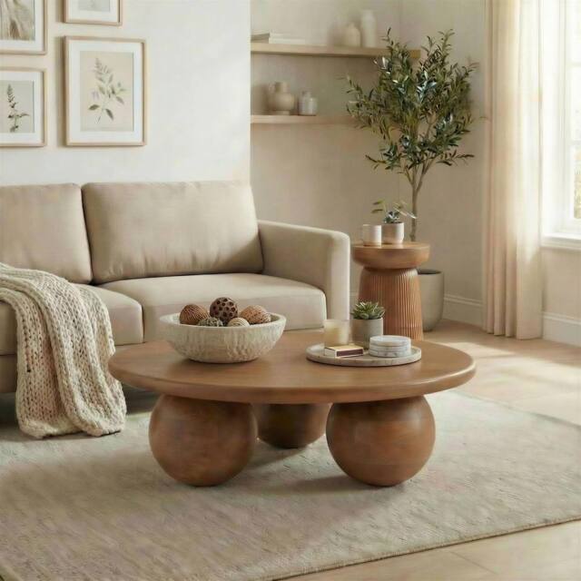 FurnitureboxUK Olympus Round Wood Sphere Leg Coffee Table in Walnut - image 1