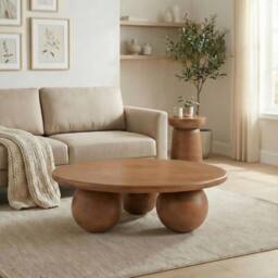 FurnitureboxUK Olympus Round Wood Sphere Leg Coffee Table in Walnut - thumbnail 2