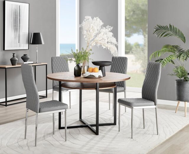 FurnitureboxUK Adley Brown Wood Storage Dining Table & 4 Milan Chrome Leg Chairs in Grey - image 1