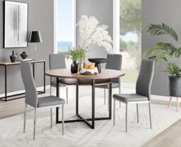 FurnitureboxUK Adley Brown Wood Storage Dining Table & 4 Milan Chrome Leg Chairs in Grey