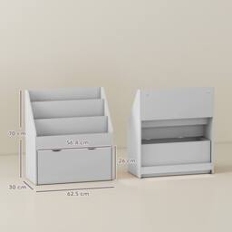 AIYAPLAY Kids Bookcase w/ 3 Tier Shelves, Drawer, for Bedroom, Nursery in Grey - thumbnail 3