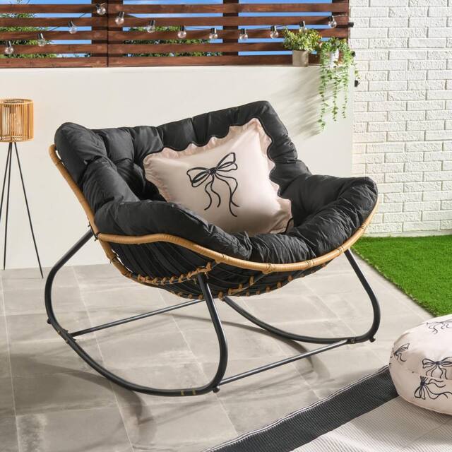 OHS Bali Garden Rocking Chair Outdoor Metal Frame Chairs with Cushion in Black - image 1