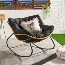 OHS Bali Garden Rocking Chair Outdoor Metal Frame Chairs with Cushion in Black - thumbnail 1