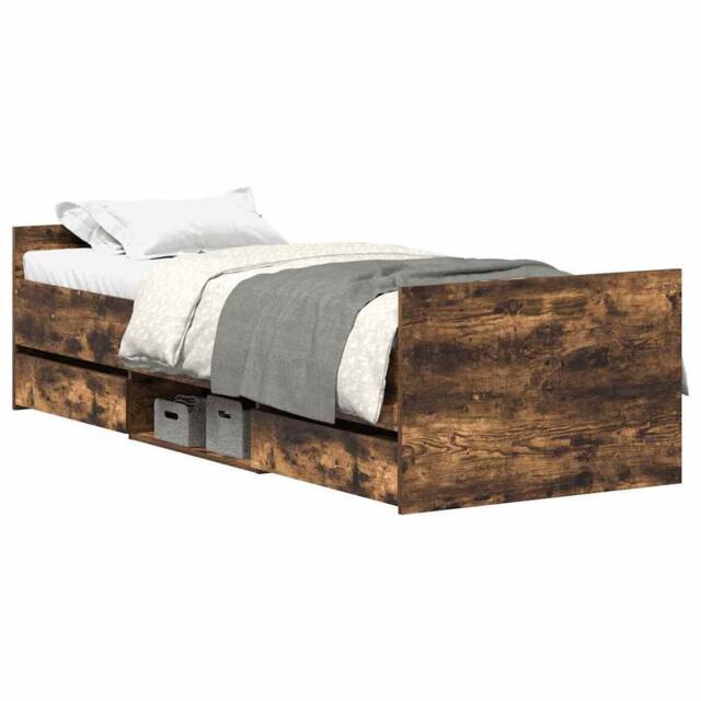 Berkfield Home Bed Frame with Headboard & Footboard Smoked Oak 75x190 cm Small… in Brown - Size: Small Single - image 1
