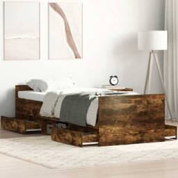 Berkfield Home Bed Frame with Headboard & Footboard Smoked Oak 75x190 cm Small… in Brown - Size: Small Single - thumbnail 2