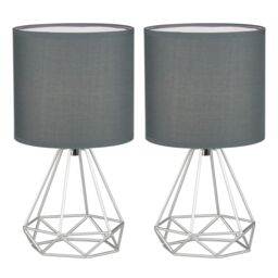 First Choice Lighting Set of 2 Christie - Silver Geometric Lamps - thumbnail 1