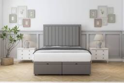 "Comfort Beds Arizona Dumfries Ottoman Bed Base-26"" Strutted Headboard in Light Grey - Size: Small Double" - thumbnail 1