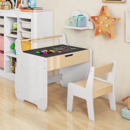 Costway Table & Chair Set Wooden Activity Desk & Chair Set in Natural - thumbnail 2