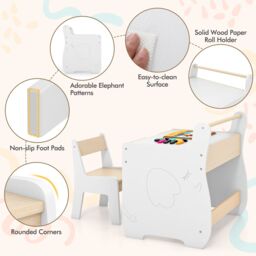 Costway Table & Chair Set Wooden Activity Desk & Chair Set in Natural - thumbnail 3