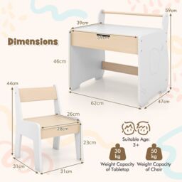 Costway Table & Chair Set Wooden Activity Desk & Chair Set in Natural - thumbnail 5