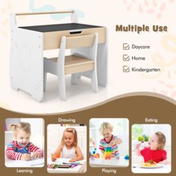 Costway Table & Chair Set Wooden Activity Desk & Chair Set in Natural - thumbnail 6
