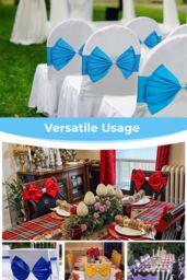Neel Blue Pack of 10 Chair Sash Band with Slider Buckle, Stretchy Chair Bands Bows for Party, Event, Reception in Turquoise - thumbnail 6