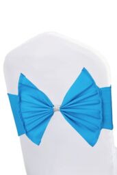 Neel Blue Pack of 10 Chair Sash Band with Slider Buckle, Stretchy Chair Bands Bows for Party, Event, Reception in Turquoise - thumbnail 2