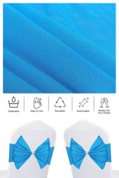 Neel Blue Pack of 10 Chair Sash Band with Slider Buckle, Stretchy Chair Bands Bows for Party, Event, Reception in Turquoise - thumbnail 5
