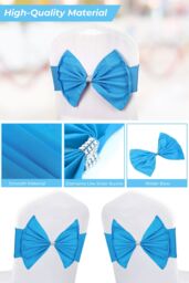 Neel Blue Pack of 10 Chair Sash Band with Slider Buckle, Stretchy Chair Bands Bows for Party, Event, Reception in Turquoise - thumbnail 4