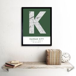"Wee Blue Coo Wall Art Print Kansas City Missouri United States City Map Modern Typography Stylish Letter Framed Word in Green - Size: W12"" x H16""" - thumbnail 2