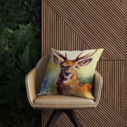Warren Reed - Designer Splendid Stag Watercolour Outdoor Cushion in Brown - Size: 60 cm x 60 cm - thumbnail 2