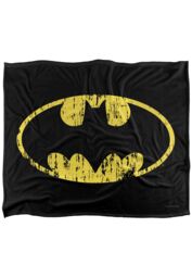 DC Comics Batman Classic Logo Distressed Blanket 152 x 127 cm in White - thumbnail 1