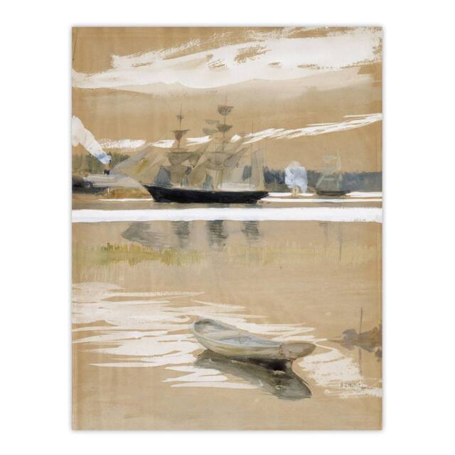 "Artery8 Albert Edelfelt Seascape View From the Pier Wall Art Print in Brown - Size: W12"" x H16""" - image 1