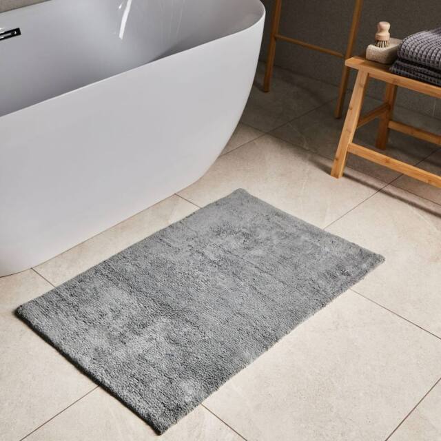 Wyld and Coco Grey Cotton Bath Mat 60 x 90 cm - Fluffy 100% Cotton - Size: 1600mm x 900mm - image 1