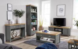 Home Source 2 Door TV Stand Unit with Storage Cabinet & Open Shelving in Dark Grey - thumbnail 5