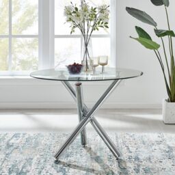 FurnitureboxUK Selina Chrome Round Glass Dining Table & 4 Milan Dining Chairs in Grey - Size: 4 Person - thumbnail 2
