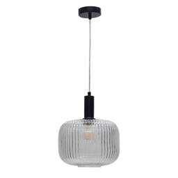 First Choice Lighting Set of 2 Batley Large - Clear Ribbed Glass Black Deco Pendant Fittings - thumbnail 2