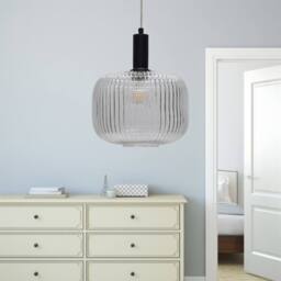 First Choice Lighting Set of 2 Batley Large - Clear Ribbed Glass Black Deco Pendant Fittings - thumbnail 5