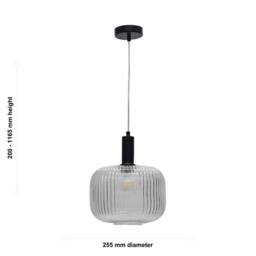 First Choice Lighting Set of 2 Batley Large - Clear Ribbed Glass Black Deco Pendant Fittings - thumbnail 6