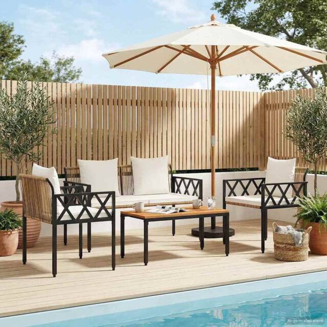 Berkfield Home Outdoor Furniture Set 4 pcs Brown & Cream White Poly Rattan - image 1