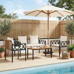 Berkfield Home Outdoor Furniture Set 4 pcs Brown & Cream White Poly Rattan