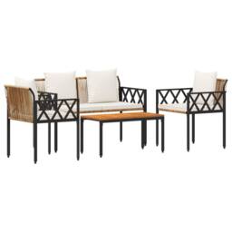 Berkfield Home Outdoor Furniture Set 4 pcs Brown & Cream White Poly Rattan - thumbnail 2