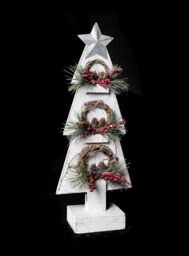 Shatchi Christmas Decoation Battery Operated Wooden House Grey Tabletop Decorated with Berries, Pines & Small Warm White Bulbs - thumbnail 2