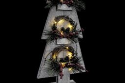 Shatchi Christmas Decoation Battery Operated Wooden House Grey Tabletop Decorated with Berries, Pines & Small Warm White Bulbs - thumbnail 3