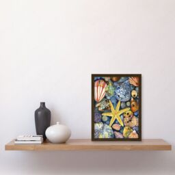 Artery8 The Rock Pool Seaside Clams Starfish Bathroom Artwork Framed Wall Art Print A4 in Brown - thumbnail 2