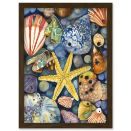Artery8 The Rock Pool Seaside Clams Starfish Bathroom Artwork Framed Wall Art Print A4 in Brown - thumbnail 1
