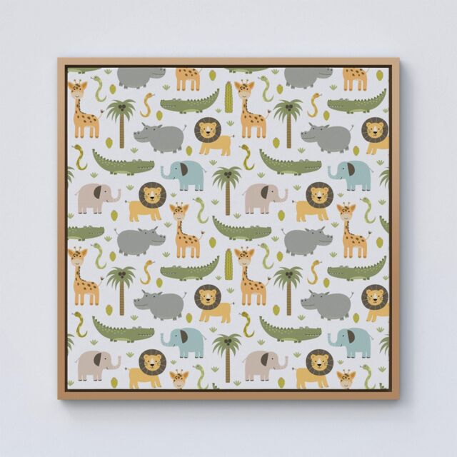 Warren Reed - Designer Cute Safari Animals Framed Canvas in Light Brown - Size: w40 inch x h40 inch - image 1