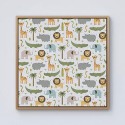 Warren Reed - Designer Cute Safari Animals Framed Canvas in Light Brown - Size: w40 inch x h40 inch - thumbnail 1