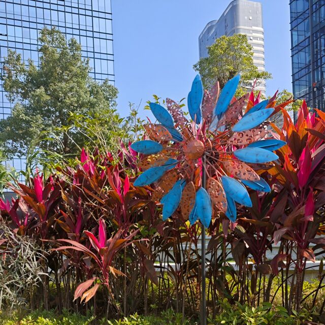 Primrose Metal Flutter Kinetic Wind Spinner in Bronze & Blue 40cm - image 1