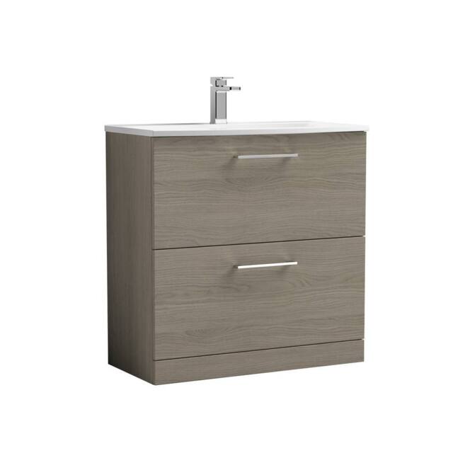 Balterley Bathroom Floor Standing 2-Drawer Vanity Basin, Solace Oak, 800mm in Brown - image 1