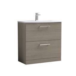 Balterley Bathroom Floor Standing 2-Drawer Vanity Basin, Solace Oak, 800mm in Brown - thumbnail 1