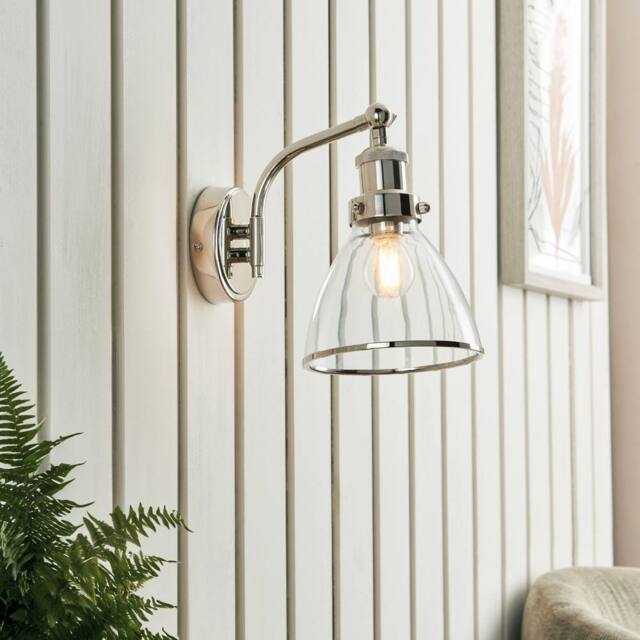 Pagazzi Brunswick Polished Nickel & Glass Wall Light in Grey - image 1