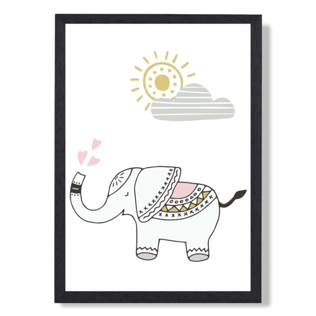 ARTZE CuteElephant Scandi Animal Framed Print SIZE: A3 with Black Frame in Pink - Size: A4 - image 1