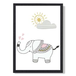 ARTZE CuteElephant Scandi Animal Framed Print SIZE: A3 with Black Frame in Pink - Size: A4 - thumbnail 1