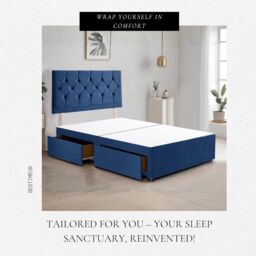 "Bed Time UK Ziggy Plush Divan Bed Frame with 2 Drawers & 20"" Headboard in Blue - Size: King" - thumbnail 3