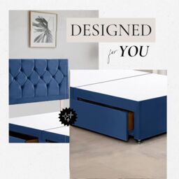 "Bed Time UK Ziggy Plush Divan Bed Frame with 2 Drawers & 20"" Headboard in Blue - Size: King" - thumbnail 2