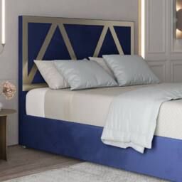 Casani Warrington Upholstered Soft Velvet Blue Metal Designer Bed Frame - Size: Double - thumbnail 6