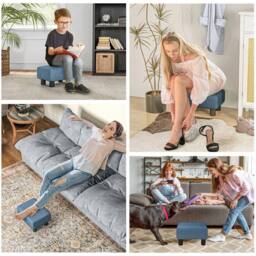 FORGEVIO Footstool Ottoman Footrest Linen Fabric Upholstery in Blue - thumbnail 3