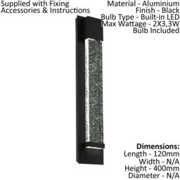 Loops IP44 Outdoor Wall Light Black Long Bubble Glass 3.3W Built in LED Porch Lamp - thumbnail 2
